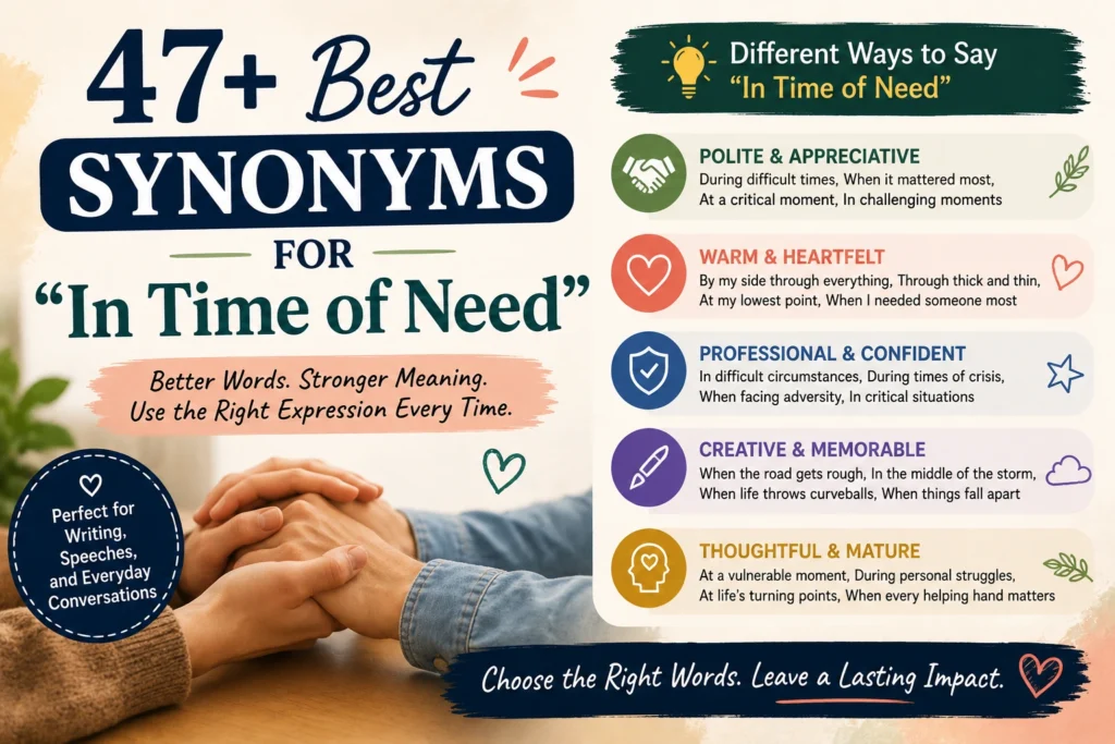 synonyms for in time of need