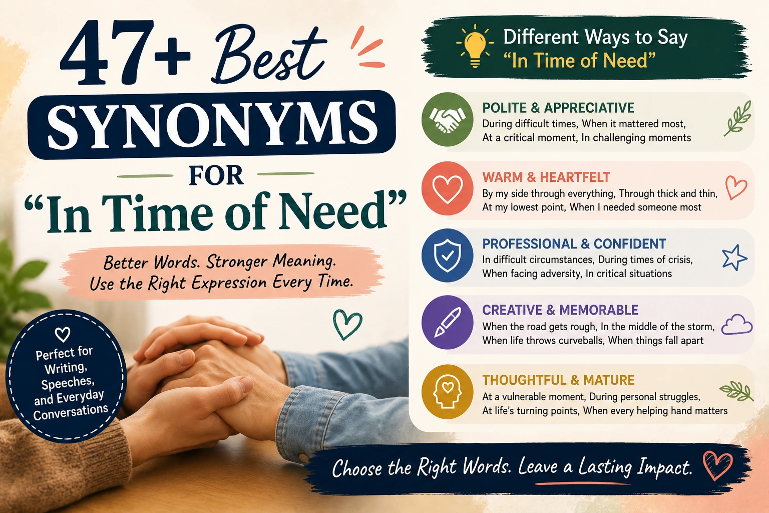 synonyms for in time of need
